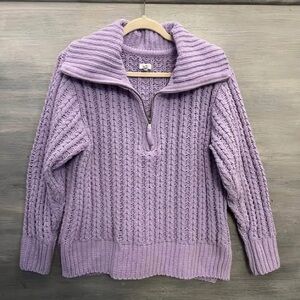 Aerie Lilac Purple‎ Oversized Velour Cable Knit Pullover S/P Good Condition